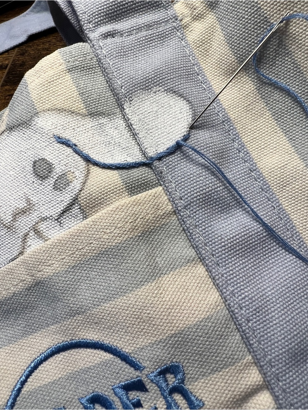 Trader Joe's Striped Mini Tote Cinnamoroll hand painted & hand embroidered! - Picture 6 of 7